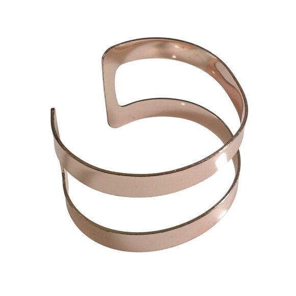 Open Cuff Bracelet Rose Gold Plated Adjustable Two Stripe Minimalist Modern Jewe - Picture 1 of 4